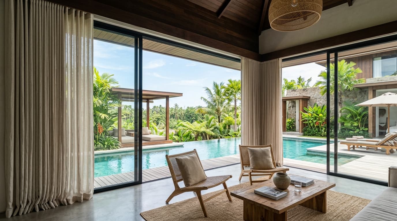 Wave Fold vs French Pleat: Optimizing Air Circulation & Aesthetic Proportion for Tropical Glass Doors